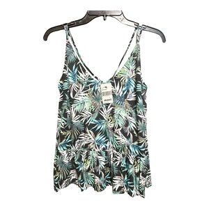 Mavi Tropical Print Women's Top - Black and Green S